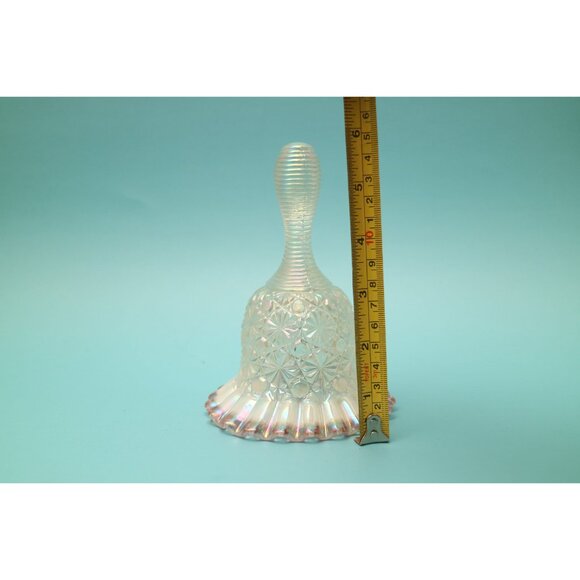 Vintage Fenton Opalescent Glass Daisy Button Pink Dust Rose Crest Iridized Bell - Picture 7 of 7